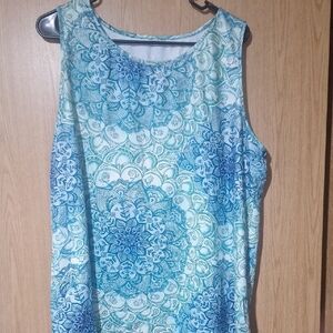 Aqua and White Floral Women's Tank Top
